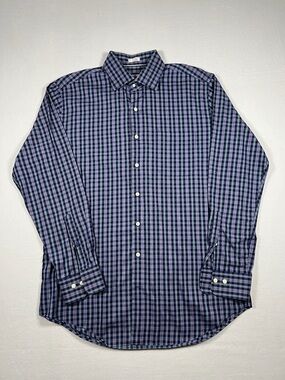 Peter Millar Purple & Blue Plaid Long Sleeve Button Down Shirt Mens Size L
